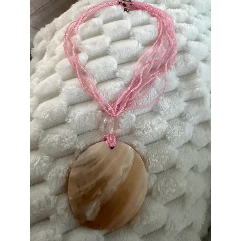 Vintage Pink Abalone Shell Disc Pendant Necklace – Boho Coastal Iridescent
